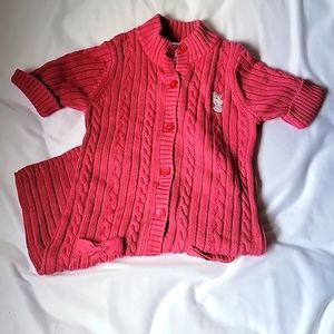 EUC GYMBOREE Long Dress Cardigan Cotton Cute Embroider Cat Detail Ribbon Pockets